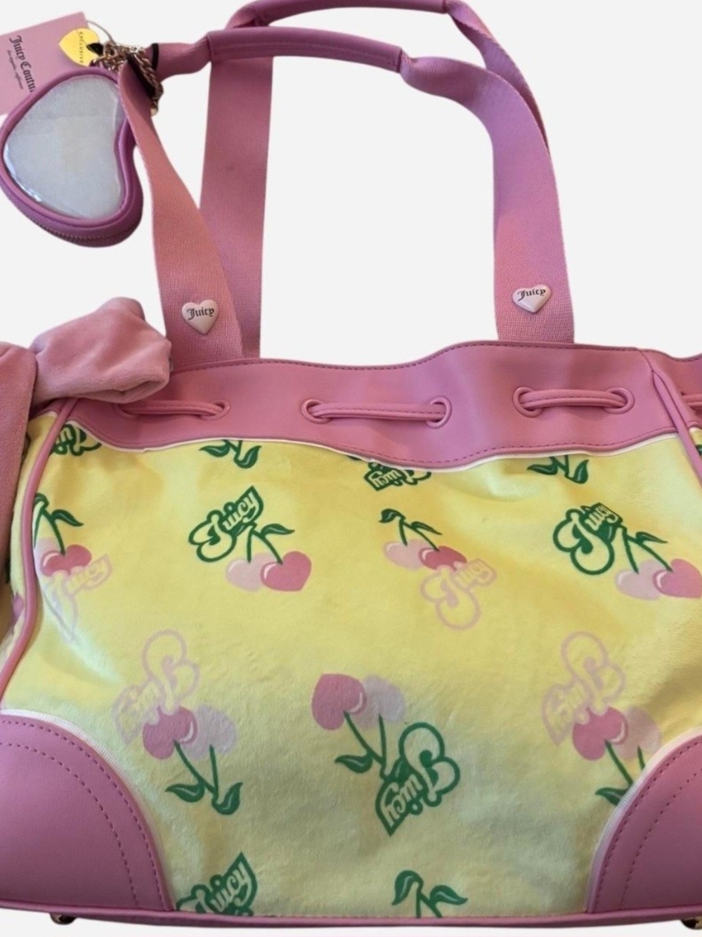 Juicy Couture Pink and Yellow Cherry Print Tote